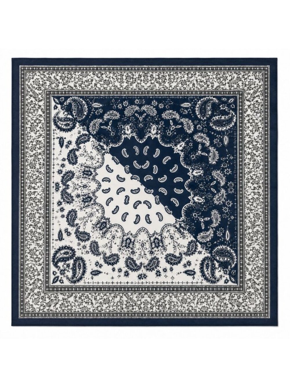Navy Blue Paisley Satin Wild Rag Scarf 35x35 Western Cowgirl Neck Hair Scarf